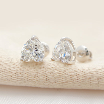 S925 Sterling Silver Heart Moissanite Studs | Romantic Heart Cut Earring | Caratix