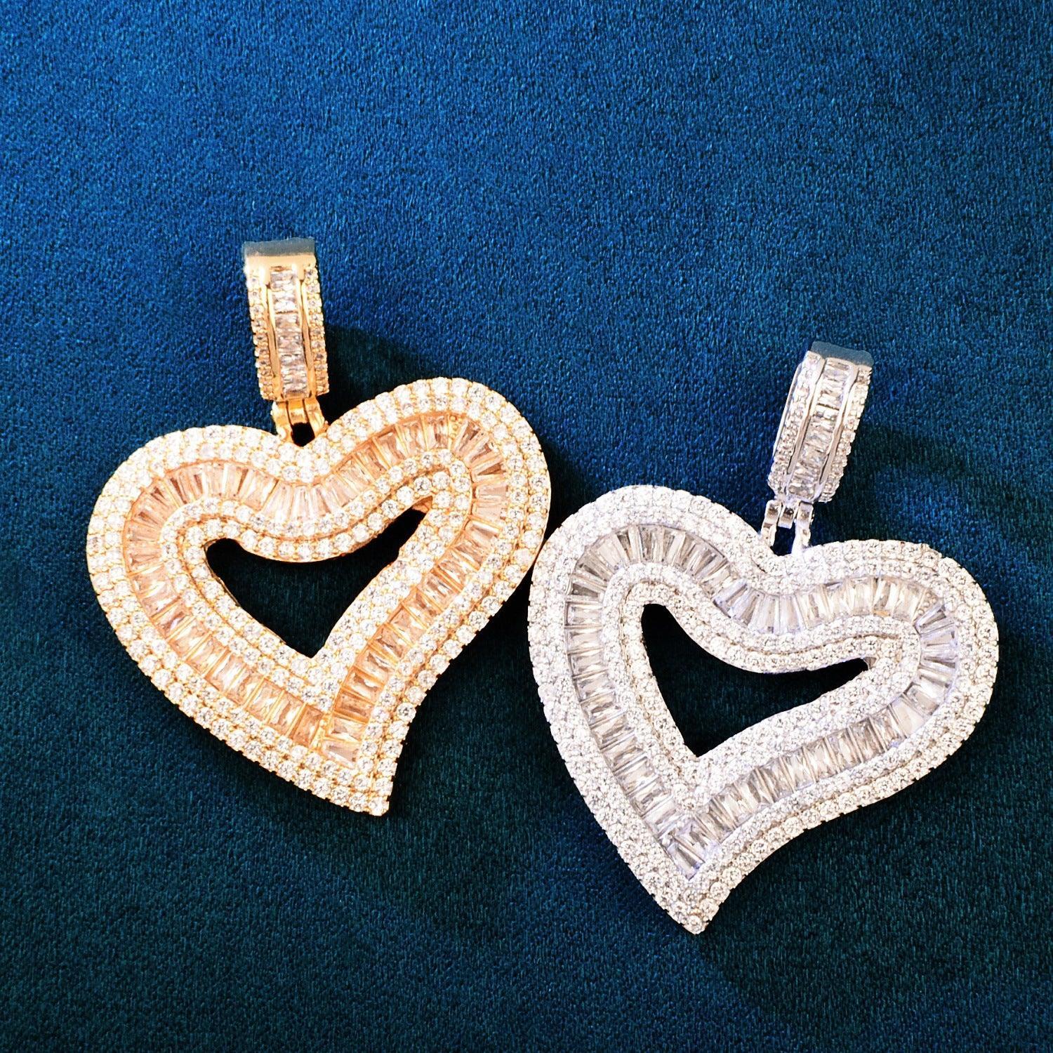 Baguette Heart Pendant Necklace | CZ Iced Out Hip Hop Unisex Trend Jewelry - CaratixJewelry