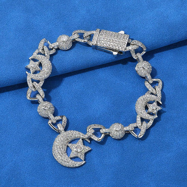 10mm Moon Star Zircon Bracelet Men’s Hip Hop Jewelry | Caratix Jewelry - CaratixJewelry