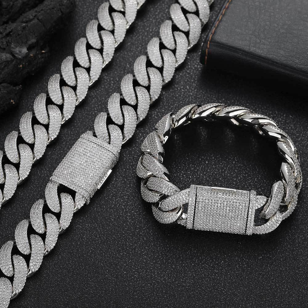 20mm Four-Row Cuban Chain Necklace with Zircon Stones - CaratixJewelry