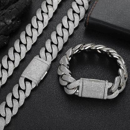 20mm Four-Row Cuban Chain Necklace with Zircon Stones - CaratixJewelry