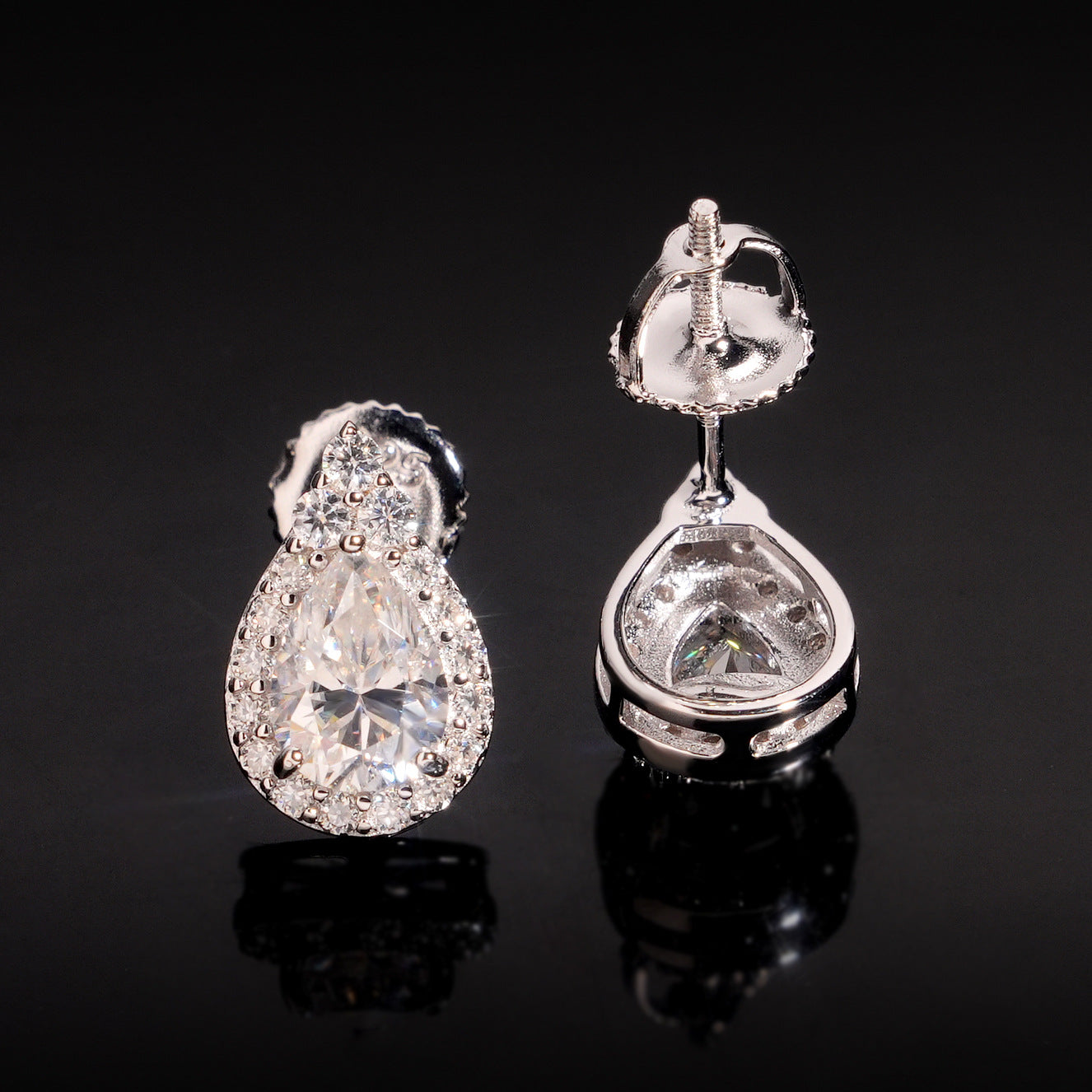 S925 Silver Pear Shaped Moissanite Stud Earrings | Teardrop D VVS1 Solitaire | Caratix