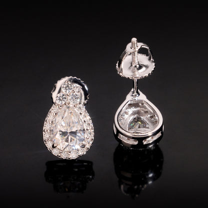 S925 Silver Pear Shaped Moissanite Stud Earrings | Teardrop D VVS1 Solitaire | Caratix