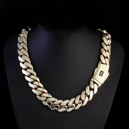 20mm Polished Cuban Link Necklace Gold Chain Rapper Style for Men | Caratix Jewelry - CaratixJewelry