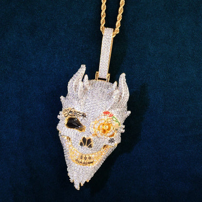 Iced Out Skull Pendant Necklace | CZ Hip Hop Vintage Streetwear Men’s Jewelry - CaratixJewelry