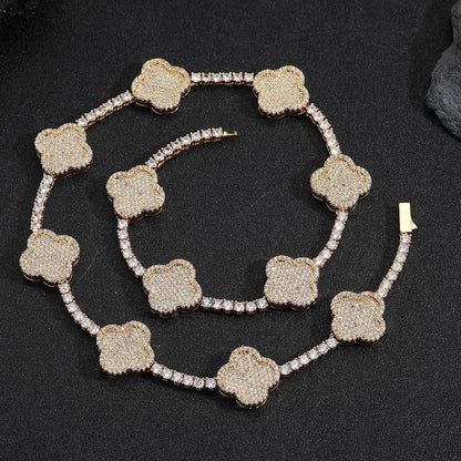 Men's Spring Clasp Clover Tennis Chain | 5mm Iced Out Zircon Necklace | Premium Gold Chain Rapper Style | Caratix - CaratixJewelry