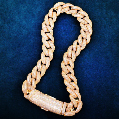 20mm Iced Out Cuban Chain with Long Clasp Copper Zircon - CaratixJewelry