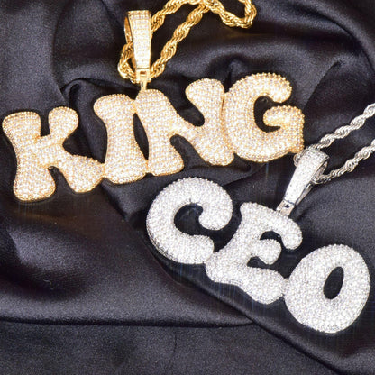 Bubble Letter Pendant | Iced Out CZ DIY Initial Hip Hop Trendy Necklace - CaratixJewelry