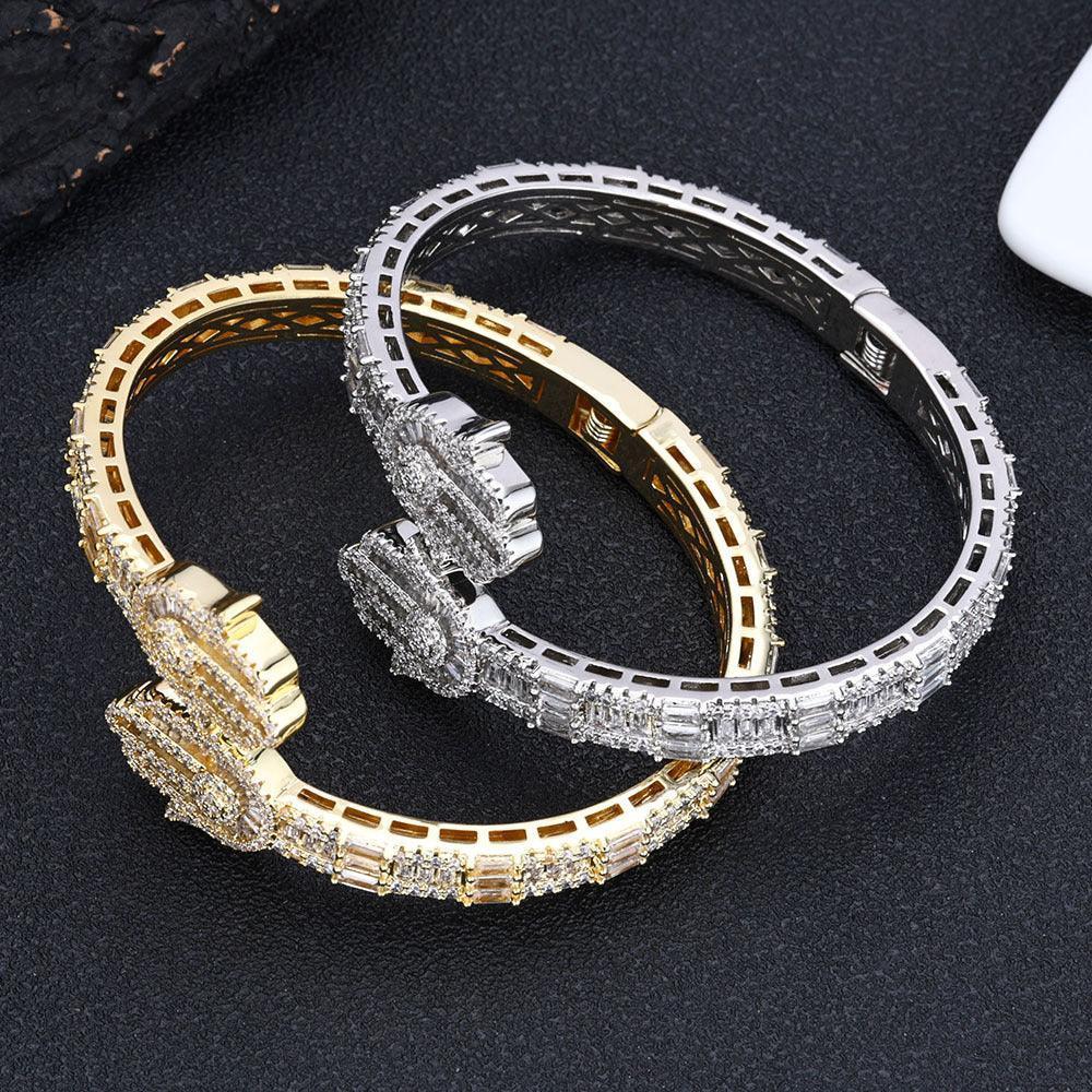 Iced Out Hand of Fatima Bracelet Mixed Zircon Bling Jewelry - CaratixJewelry