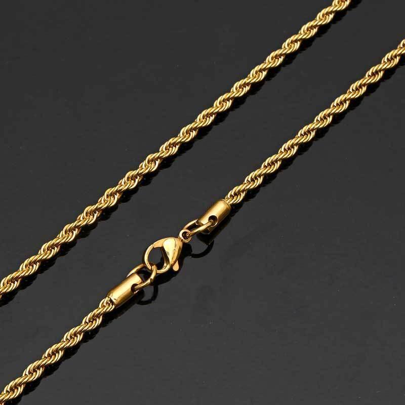Stainless Steel Rope Chain Necklace 18K Gold Plated Unisex | Caratix Jewelry - CaratixJewelry