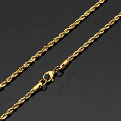 Stainless Steel Rope Chain Necklace 18K Gold Plated Unisex | Caratix Jewelry - CaratixJewelry