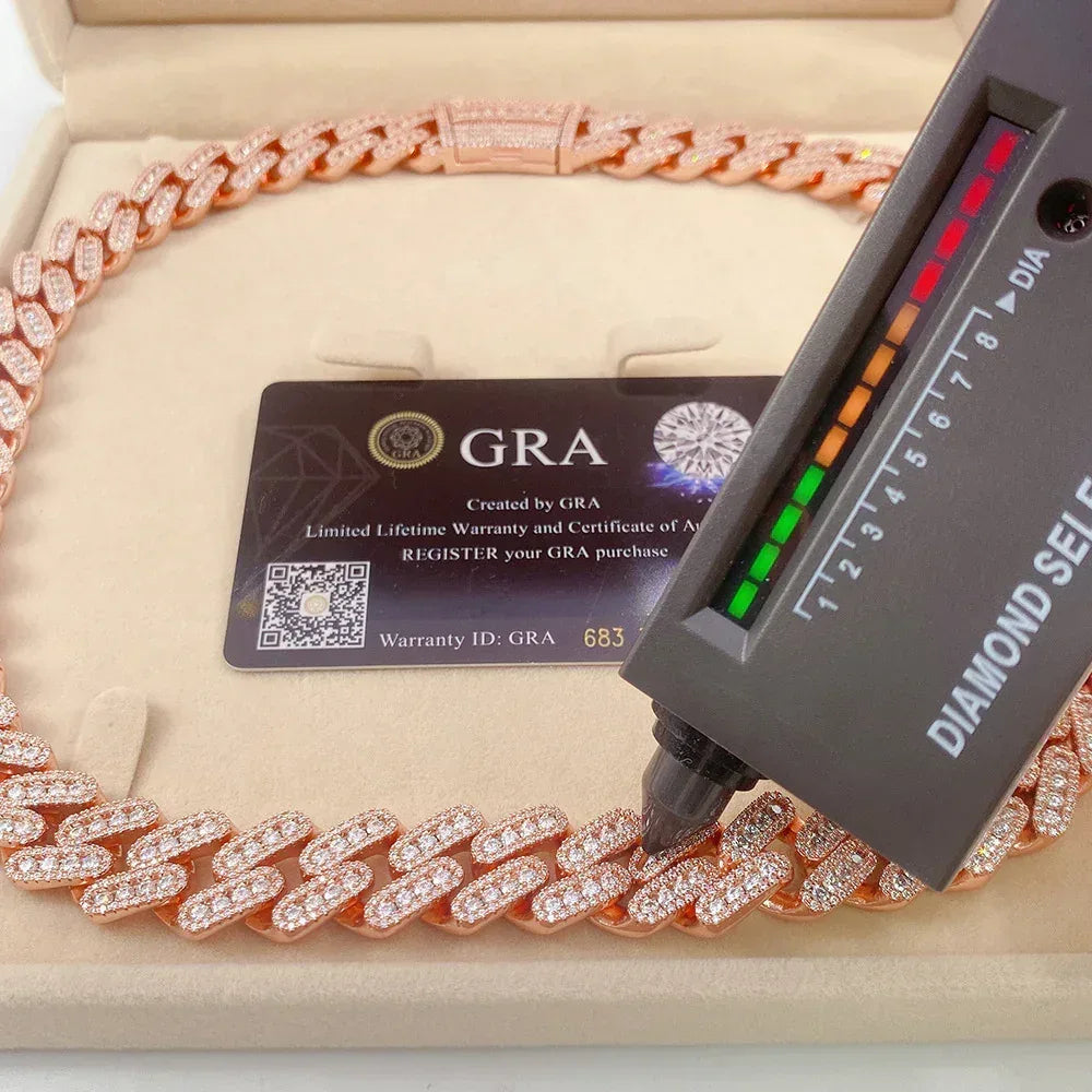 13mm Moissanite Cuban Link Necklace | S925 Silver Iced Out Hip Hop Chain - CaratixJewelry