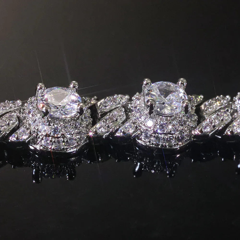 7.5mm Iced Out Bead Cuban Chain Necklace Zircon - CaratixJewelry