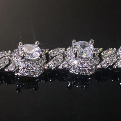 7.5mm Iced Out Bead Cuban Chain Necklace Zircon - CaratixJewelry