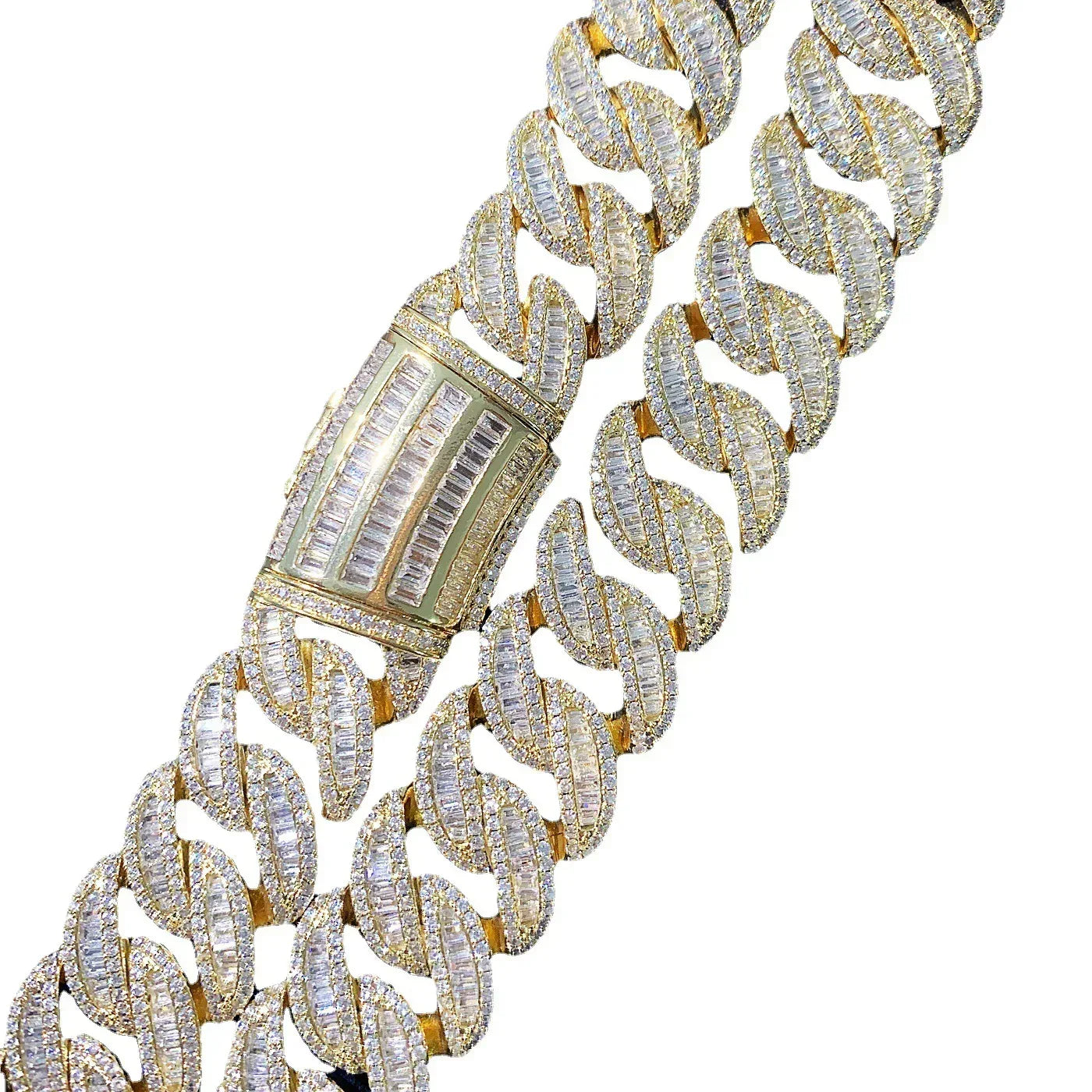 20mm Half Curved Step Cut Cuban Chain with Copper & Zircon - CaratixJewelry