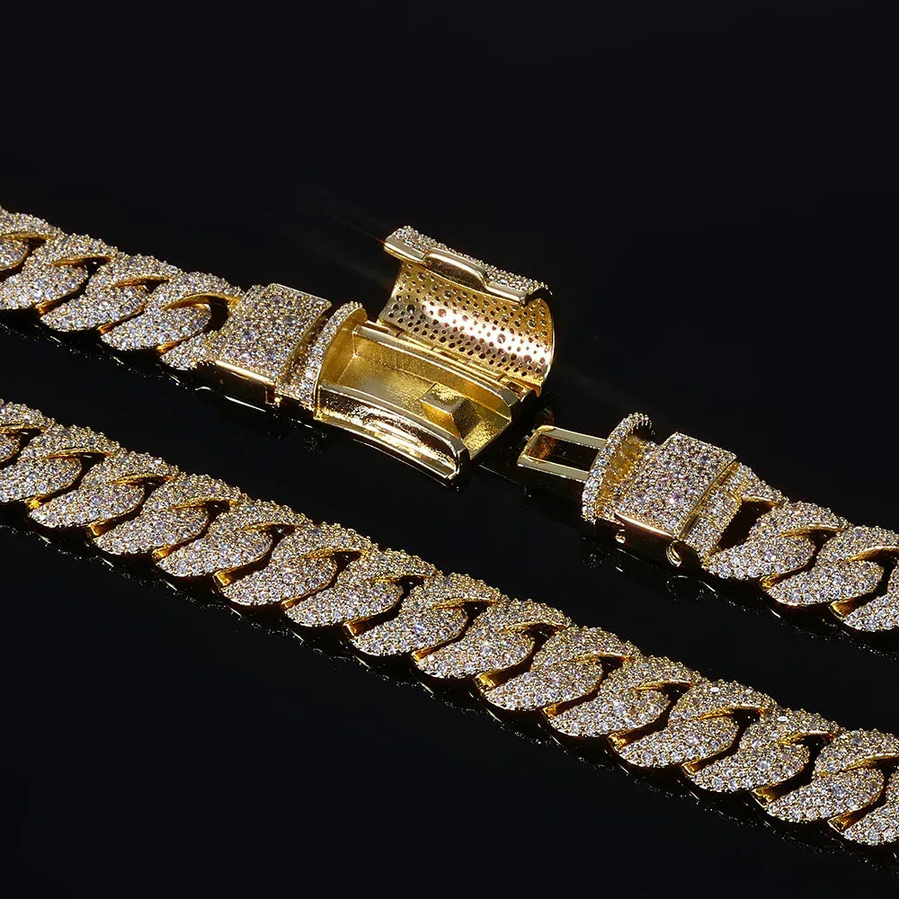 14mm Iced Out Cuban Chain Necklace Zircon Rapper - CaratixJewelry