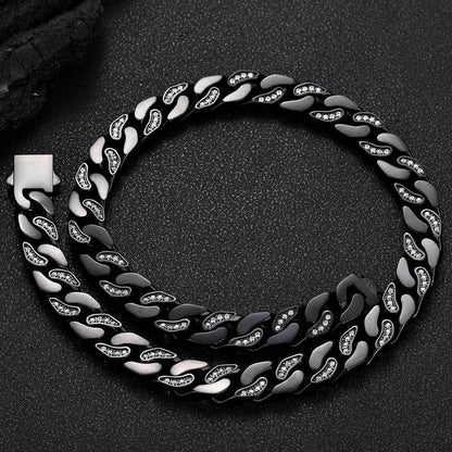 12mm Stainless Steel Iced Out Cuban Chain Zircon Necklace for Men | Caratix Jewelry - CaratixJewelry