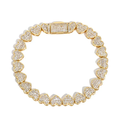 Custom 8mm Heart-Link Bracelet | Secure Fold-over Clasp | Gold Chain Style for Rapper | Caratix - CaratixJewelry