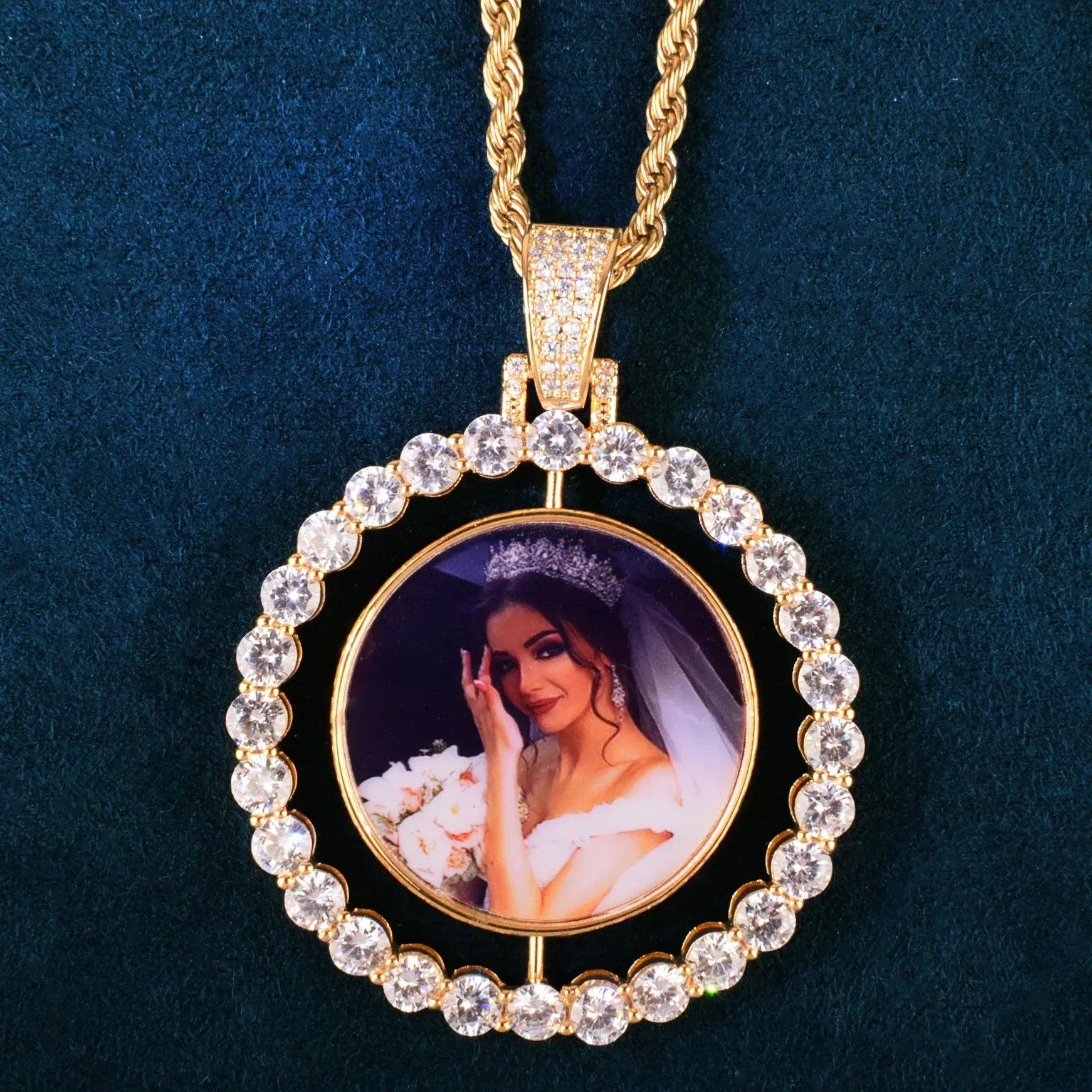 Spinning Photo Pendant Necklace | Iced Out CZ Custom Picture Hip Hop Jewelry - CaratixJewelry