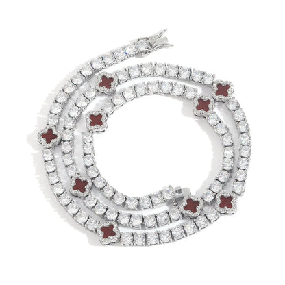 Red Clover Zircon Tennis Chain | Women's Luxury Red Hip Hop Bling Choker & Necklace | Caratix - CaratixJewelry