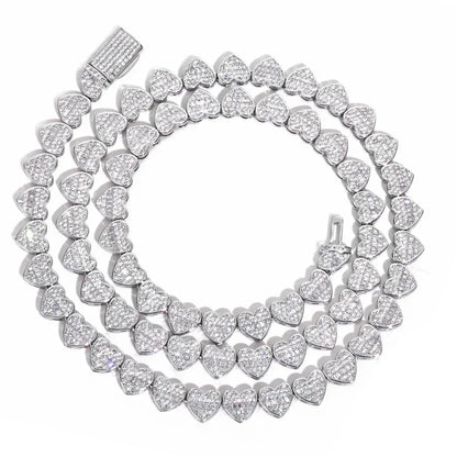 8mm Heart Moissanite Cuban Link Chain – S925 Sterling Silver Iced-Out Hip Hop Men’s Luxury Streetwear Necklace - CaratixJewelry