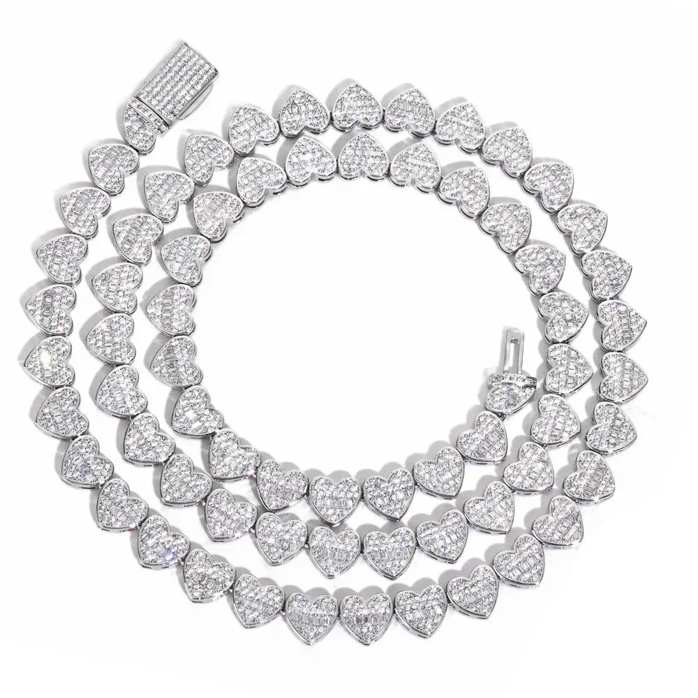 Custom 8mm Heart-Link Necklace | Secure Fold-over Clasp | Rapper Chain Style | Caratix - CaratixJewelry