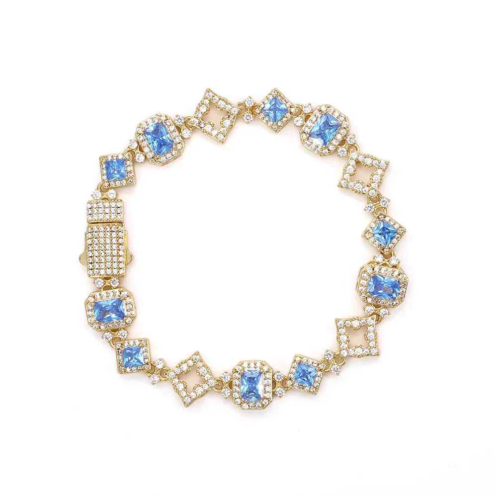 Geometric Blue Zircon Hip Hop Bracelet Rapper Iced Out Chain Style for Women | Caratix Jewelry - CaratixJewelry