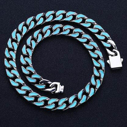 Custom 12mm Color Drip Cuban Chain Necklace Stainless Steel Hip Hop Jewelry | Caratix Jewelry - CaratixJewelry