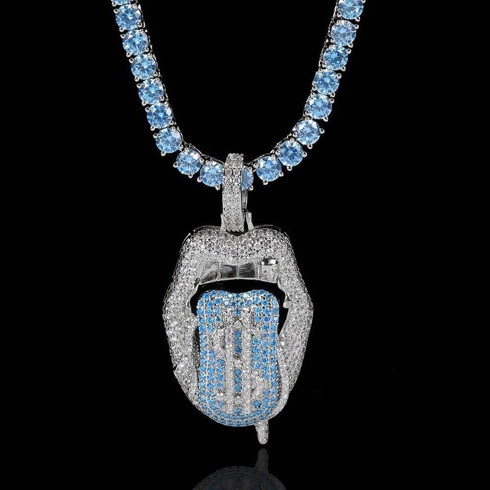 Custom Dollar Mouth & Tongue Pendant Necklace with Micro-Pave Zircon Stones for Men | Caratix Jewelry - CaratixJewelry