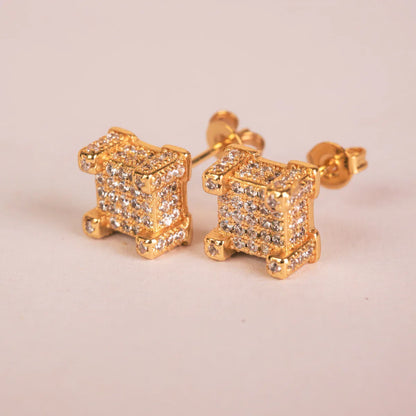 Iced Out Hip Hop Studs - Square & Round CZ Earrings for Men