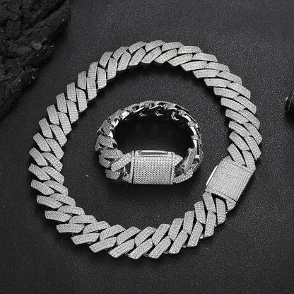 25mm 3-Row Full Zircon Iced Out Cuban Chain Necklace - CaratixJewelry