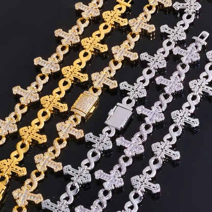 Custom 15mm Mixed Baguette Cross Necklace | Infinity 8-Link Rapper Iced Out Chain | Caratix - CaratixJewelry