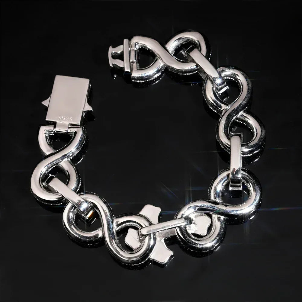 17mm Moissanite Cross Cuban Link Bracelet with Figure-8 Clasp – S925 Sterling Silver Iced-Out Hip Hop Streetwear Jewelry - CaratixJewelry