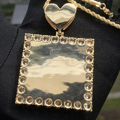Dog Tag Photo Pendant with Heart Clasp | CZ Iced Out Custom Picture Hip Hop Necklace - CaratixJewelry