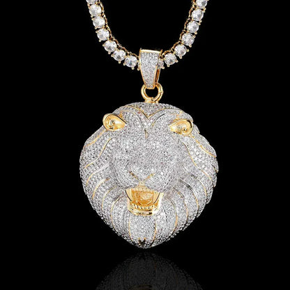 Custom Full Lion Head Pendant Necklace with Zircon Stones and Gold Plating for Men | Caratix Jewelry - CaratixJewelry