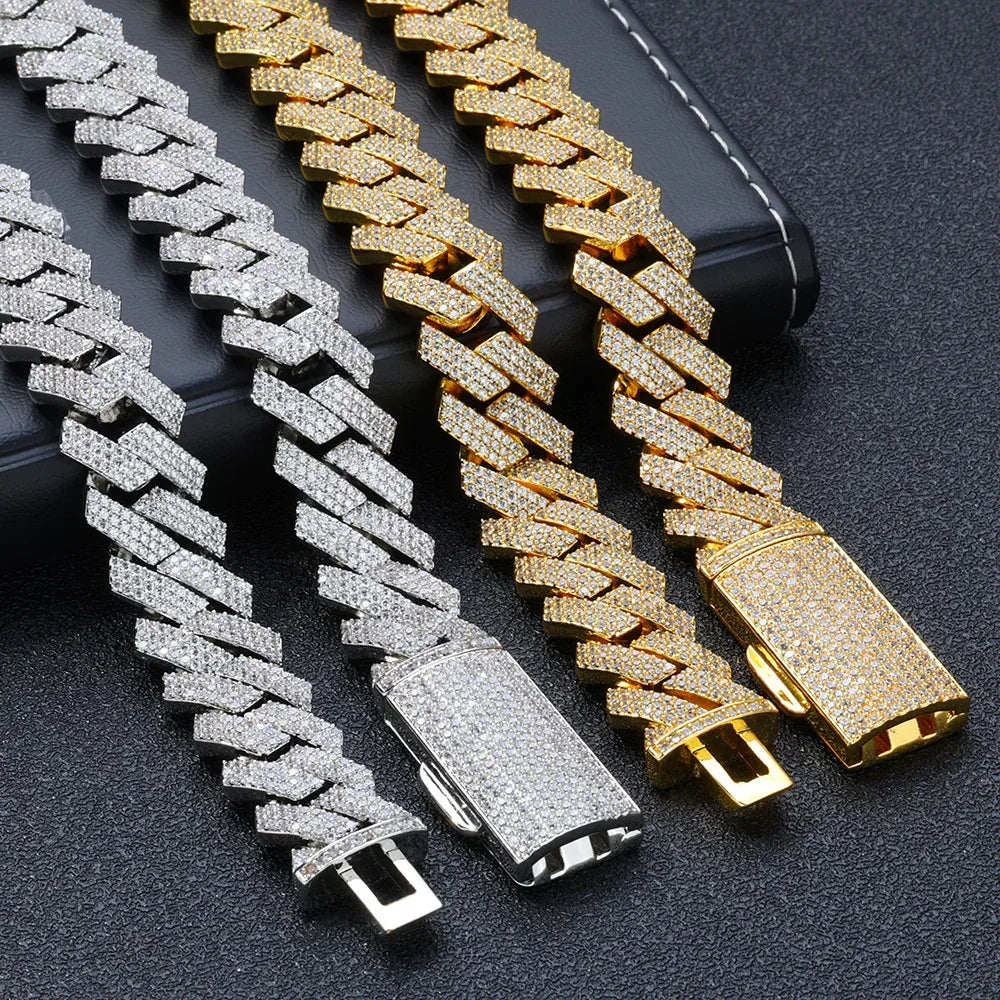 16mm 3-Row Full Zircon Iced Out Cuban Chain Necklace - CaratixJewelry