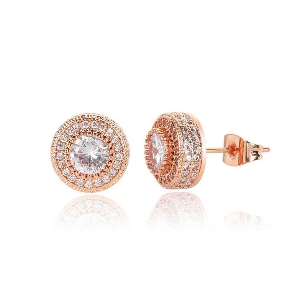 Rose Gold Tone Round Stud Earrings Hip Hop Jewelry | Caratix Jewelry - CaratixJewelry