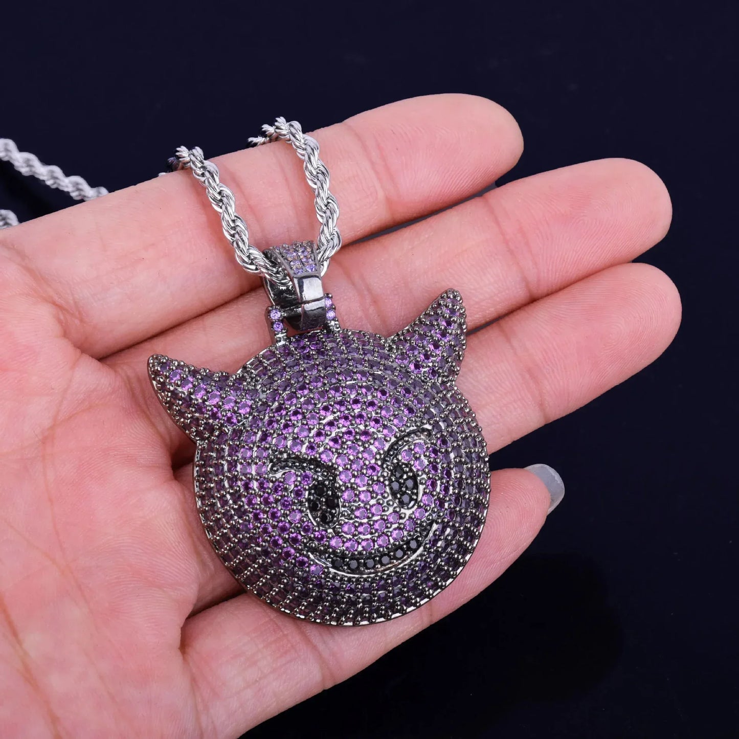 Iced Out Purple Devil Emoji Pendant Premium Copper CZ Demon Time Jewelry | Viral Hip Hop Bling | Caratix - CaratixJewelry
