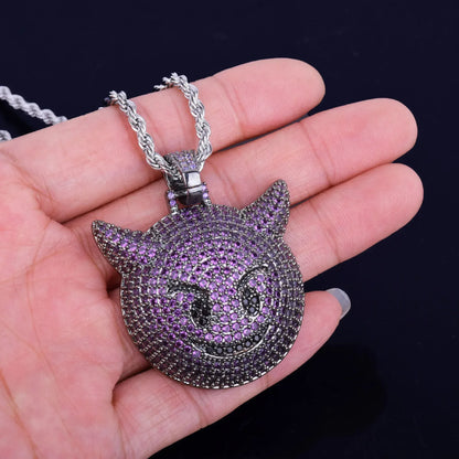 Iced Out Purple Devil Emoji Pendant Premium Copper CZ Demon Time Jewelry | Viral Hip Hop Bling | Caratix - CaratixJewelry