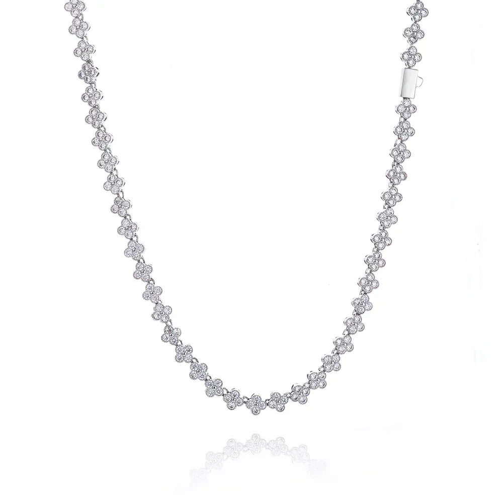 Custom 7mm Hip Hop Clover & Plum Flower Chain Necklace with Zircon Stones for Men | Caratix Jewelry - CaratixJewelry