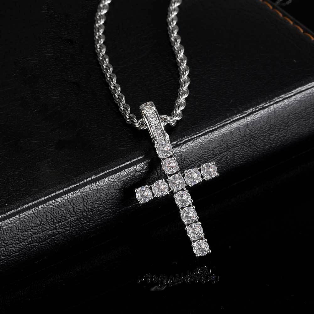 Custom Small Solid Cross Pendant Necklace with Micro-Pave Zircon Stones and Gold Plating for Men | Caratix Jewelry - CaratixJewelry