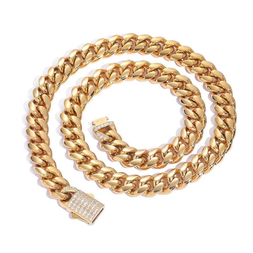 Custom Button Stainless Steel Cuban Chain Necklace for Men | Caratix Jewelry - CaratixJewelry