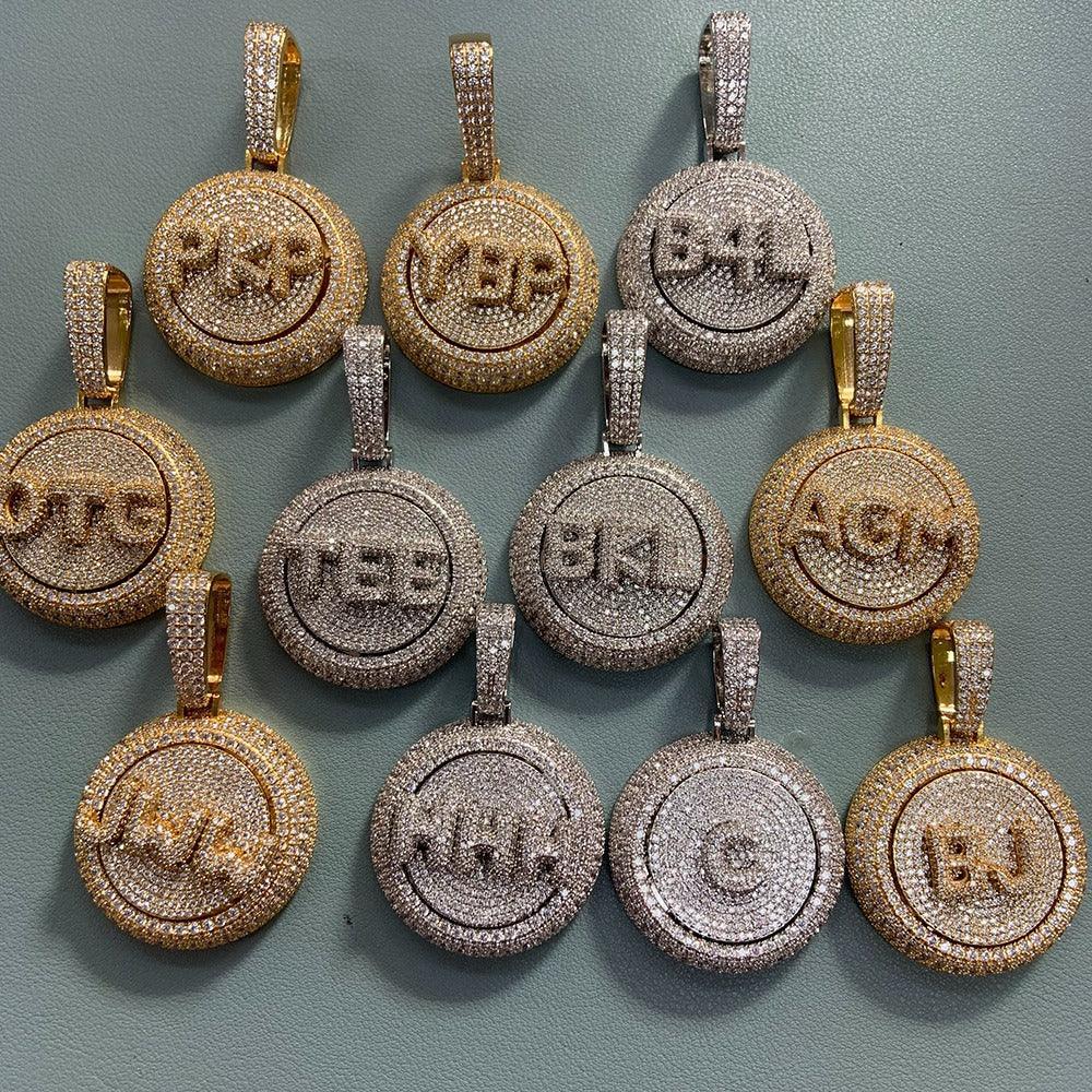 Custom Rotating Letter Pendant Necklace with Micro-Pave Zircon Stones for Men | Caratix Jewelry - CaratixJewelry