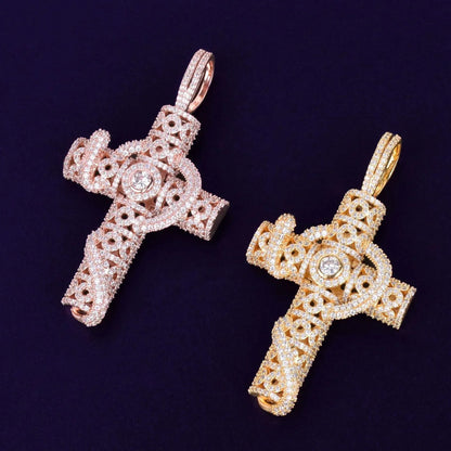 Iced Out Snake Wrapped Cross Pendant | Men's 3D Serpent Crucifix Necklace | Premium Copper CZ Gothic Jewelry | Venom & Faith Bling | Caratix - CaratixJewelry