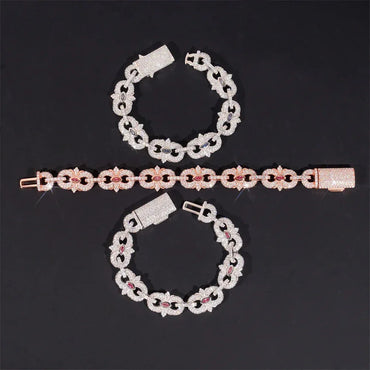 13mm Four-Leaf Clover Moissanite Cuban Link Bracelet – S925 Sterling Silver Iced-Out Hip Hop Streetwear Jewelry - CaratixJewelry