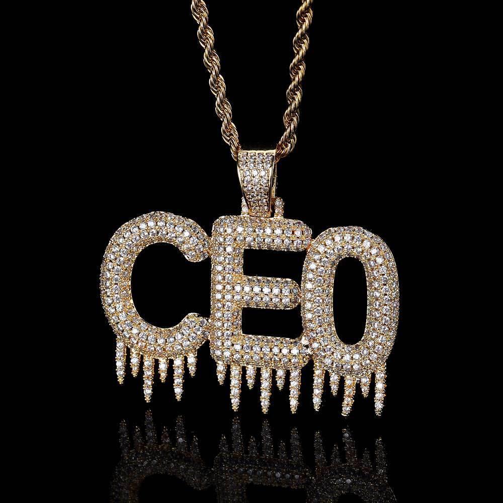 Ice Bar Letter Pendant Necklace with Copper Frame and Zircon Stones for Men | Caratix Jewelry - CaratixJewelry