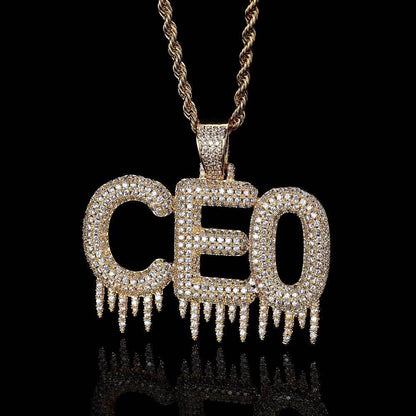Ice Bar Letter Pendant Necklace with Copper Frame and Zircon Stones for Men | Caratix Jewelry - CaratixJewelry
