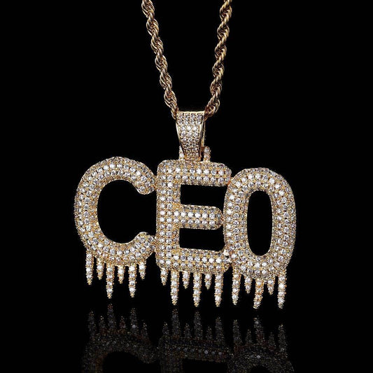 Ice Bar Letter Pendant Necklace with Copper Frame and Zircon Stones for Men | Caratix Jewelry - CaratixJewelry