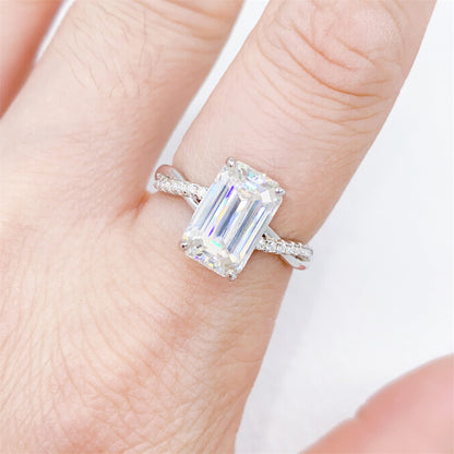 2026 Summer New S925 Silver 4ct Emerald Cut Moissanite Ring | Large 8x10mm D VVS1 | Caratix