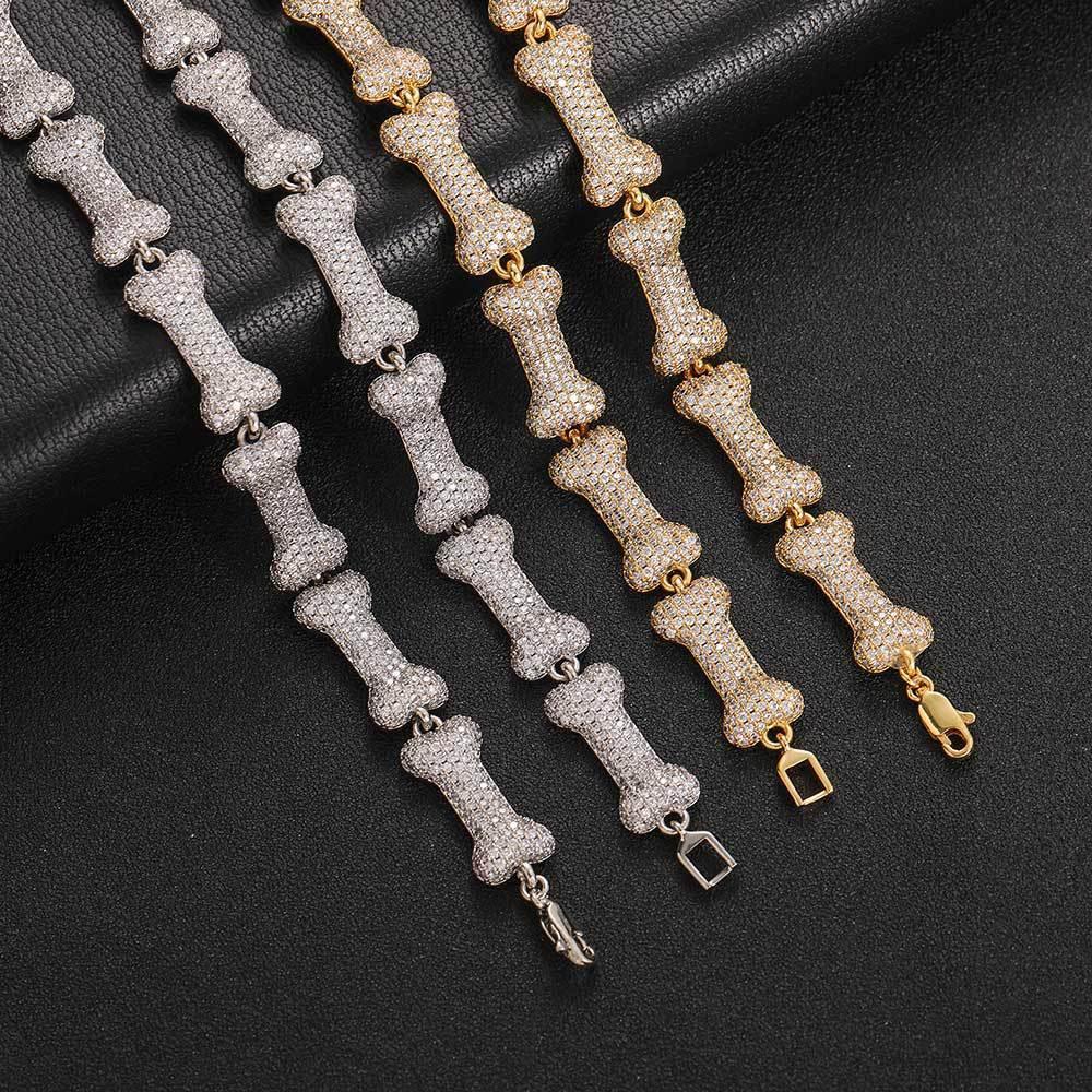 10mm Bone Zircon Necklace with Box Clasp Hip Hop Jewelry - CaratixJewelry